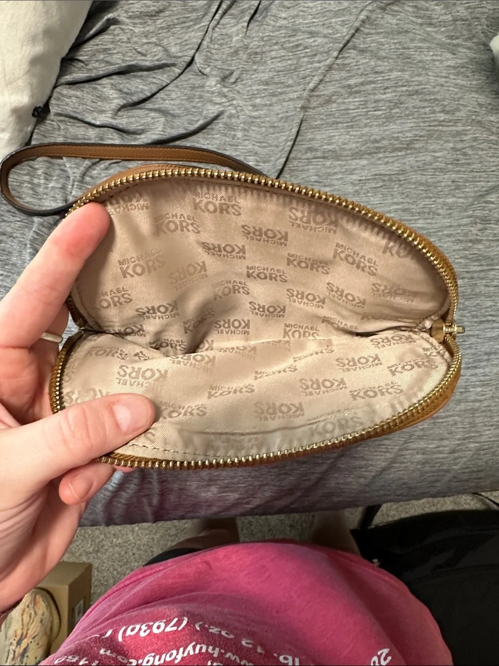 Michael Kors Tan Pebbled Leather Saddle Crossbody with Gold Chain